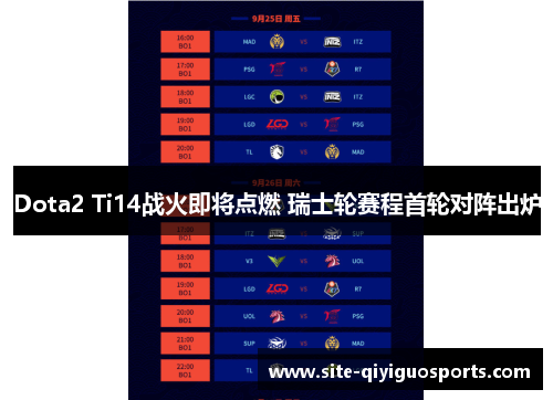 Dota2 Ti14战火即将点燃 瑞士轮赛程首轮对阵出炉