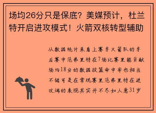 场均26分只是保底?美媒预计,杜兰特开启进攻模式!火箭双核转型辅助 场均26分只是保底?美媒预计,杜兰特开启进攻模式!火箭双核转型辅助